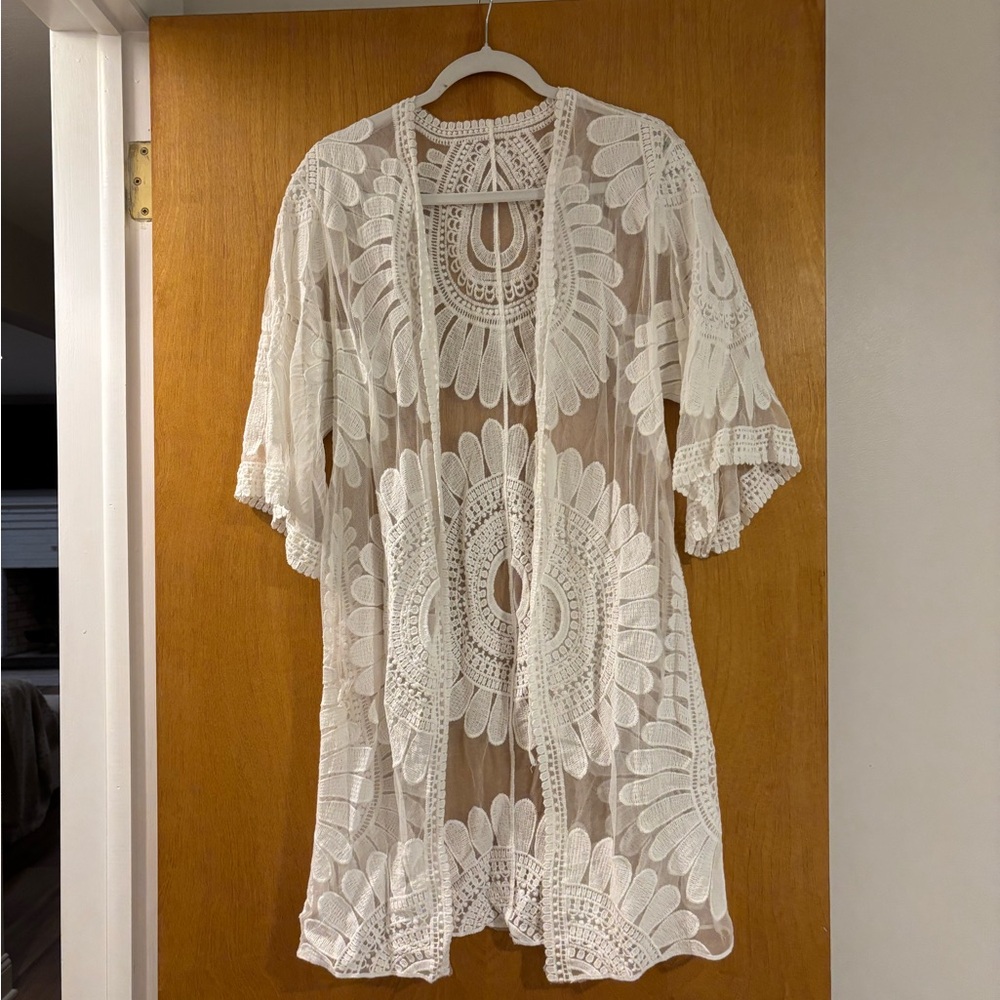 White Lace Kimono Cardigan